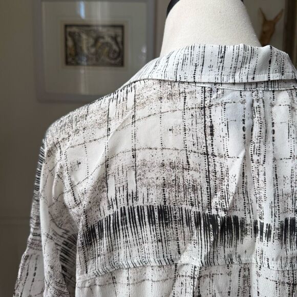 AS by DF 100% Silk Oversized Blouse Black Ivory Abstract XS - Picture 6 of 7